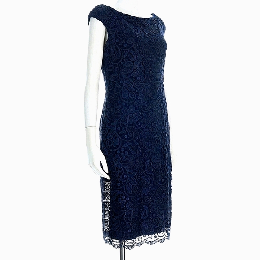 Ralph Lauren Navy with Scalloped Lace Cocktail Dress. - Picture 4 of 8